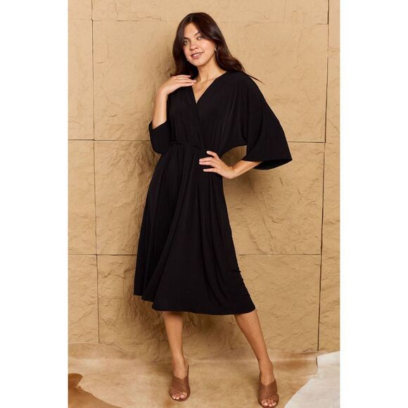 Onetheland Make Your Move Solid Surplice Midi Dress - Picture 1 of 5